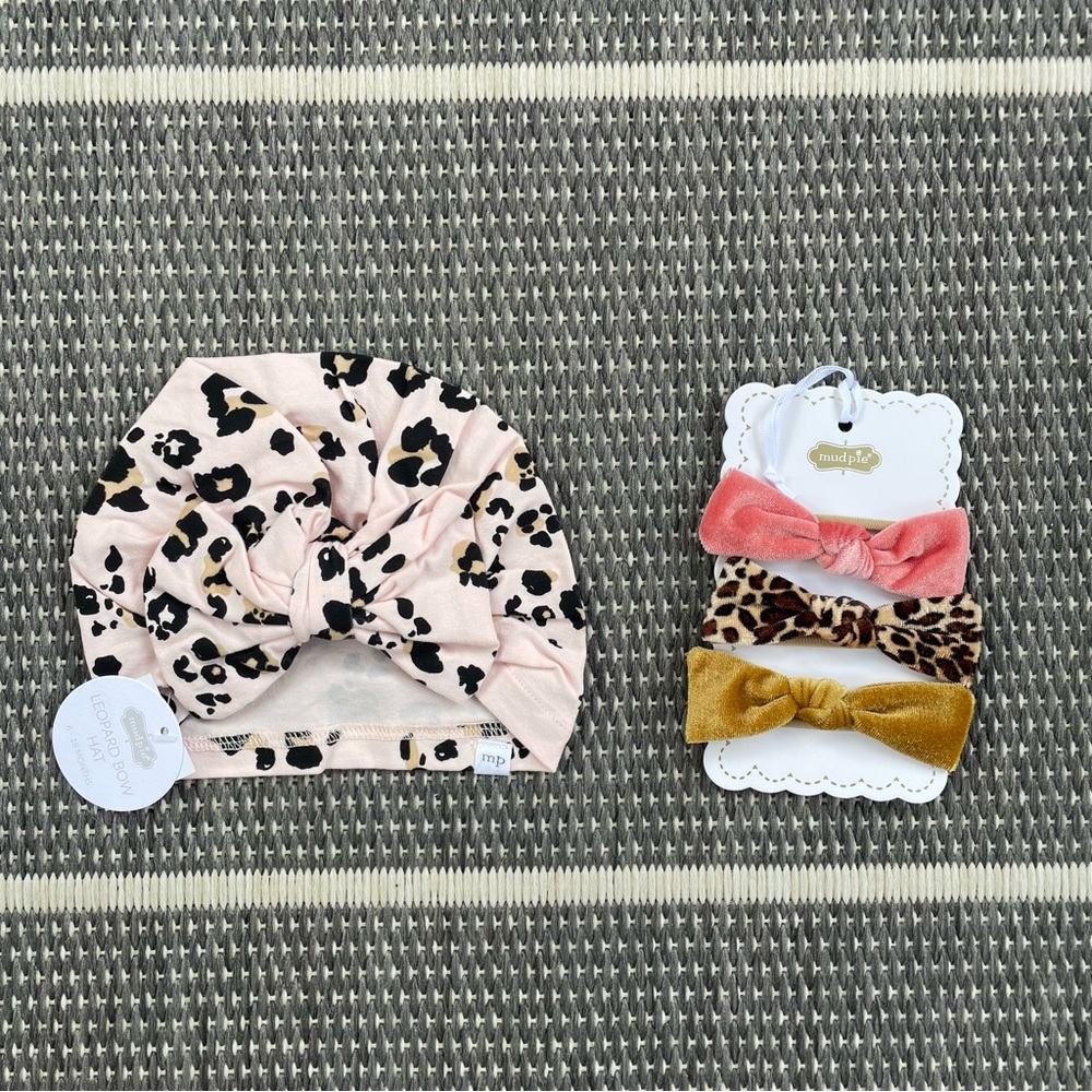 Velvet Bow / Pink Leopard Hat Bundle, NWT